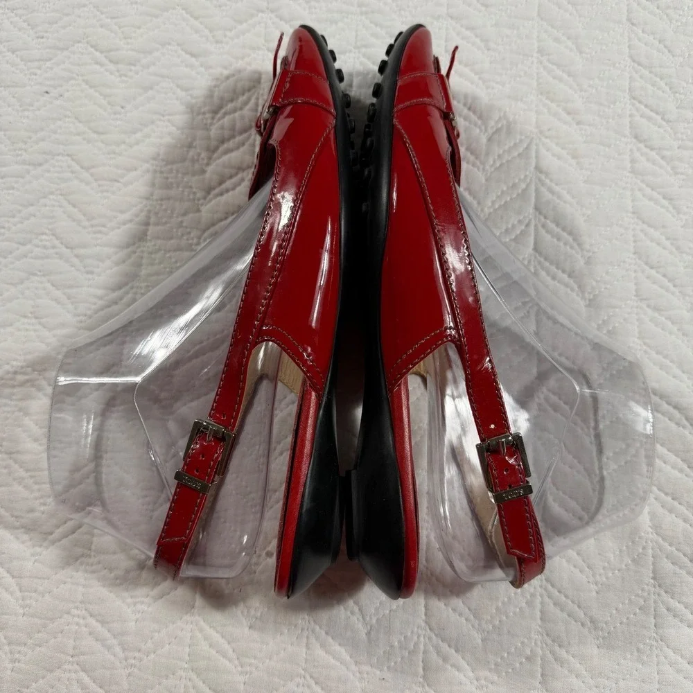 Tods Red‎ Patent Leather Slingback Loafer Flats Women 7.5 (EU 38) Italy Designer